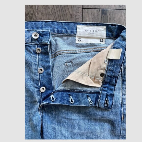 Rag & Bone Fit 2 Slim High Rise Jeans Size 32 Fire Island Button Fly Denim - Picture 2 of 8